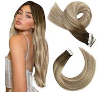 Moresoo Tape In Hair Extensions Extensiones Adhesivas de Cabello Natural Remy 50 cm 50 g 20 Piezas Pelo Humano Invisible Sin Costuras Seidig Glatt Hitzebeständig Ombre #3/8/22