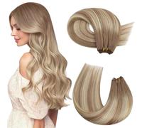 Moresoo xtensiones Cortina Pelo Natural Balayage Cabeza Completa Extensiones de Cortina de Cabello Hair Ombre Castaño Claro Mezclado con Rubio Dorado 100G 45cm #8/22/8