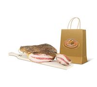 Moretti® | Carrillera de cerdo sazonada | Pieza envasada al vacío de unos 800 g / 900 g | Salami tradicional típico | Como regalo tabla de cortar de madera | Especialidad gastronómica de Calabria