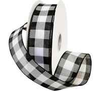 Morex Ribbon 7398.40/50-613 Cambridge 1.5" X 50 YD Wired Ribbon, Black and White, Buffalo Check Plaid Ribbon for Gift Wrapping, Christmas Decorations Indoor Home Decor, Craft Supplies & Materials