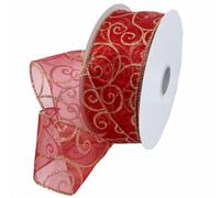 Morex Ribbon Swirl Cinta, Poliéster con Purpurina y Detalles de Alambre, Rojo y Dorado, 2.5 Inch by 50 Yards, 45
