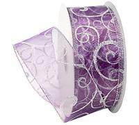 Morex Ribbon Swirl Wired Sheer Glitter Ribbon, 2-1/2-Inch by 50-Yard Spool, Purple/Silver
