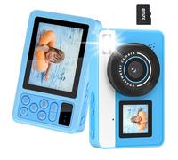 MOREXIMI Cámara digital impermeable 10 pies, video 4K para esnórquel, regalos de cumpleaños de Navidad, cámara de acción para niños con tarjeta 32 GB (azul)