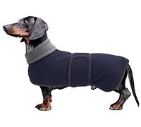 MOREZI Abrigo de Invierno para Perros, Forro Polar, Cuello Alto Plegable, con Hebilla de Hook Loop Ajustable, Apto para Pequeños y Medianos como Salchicha - Azul Navy - M