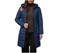 MorFansi Abrigo de invierno para mujer, chaqueta acolchada larga, parka de invierno, chaqueta de forro polar, cómoda y resistente al viento con capucha, azul marino, S