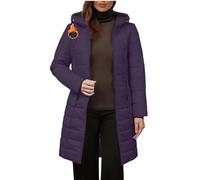 MorFansi Abrigo de invierno para mujer, chaqueta acolchada larga, parka de invierno, chaqueta de forro polar, cómoda y resistente al viento con capucha, morado, L