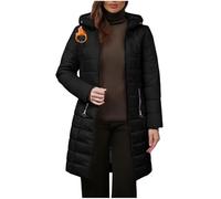 MorFansi Abrigo de invierno para mujer, chaqueta acolchada larga, parka de invierno, chaqueta de forro polar, cómoda y resistente al viento con capucha, Negro , XL