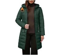 MorFansi Abrigo de invierno para mujer, chaqueta acolchada larga, parka de invierno, chaqueta de forro polar, cómoda y resistente al viento con capucha, verde oscuro, L