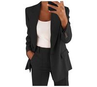 MorFansi Traje de pantalón para mujer, 2 piezas, elegante, traje de negocios, juego de 2 piezas, corte ajustado, pantalón blazer de un solo color, solapa, informal, ropa de calle, Negro , M