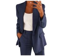 MorFansi Traje de pantalón para mujer, 2 piezas, elegante, traje de negocios, juego de 2 piezas, corte ajustado, pantalón blazer de un solo color, solapa, informal, ropa de calle, azul oscuro, XL