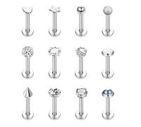 Morfetto 12 UDS 16G G23 Tachuelas de Titanio Labret Piercing de Labios Pendientes de Tragus Anillos de Nariz de Ópalo Pendientes de Cartílago Monroe Piercing Joyería 10mm