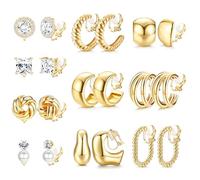 Morfetto Pendientes Mujer Plata Clip Sin Agujero - 10 Pares Chapado En Oro De 14k Aretes Hipoalergenicos Con Perla Zirconia,8/16/23 mm Aro Pendientes Dorados Mujer Para Ocasiones Especiales Oro