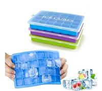 Morfone Bandejas para hielo silicona, juego de 3 moldes hielo con tapa, alimentos grado silicona moldes sin BPA, cuadrados pequeños caja de hielo para agua, cóctel y otras bebidas