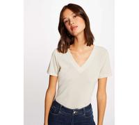 Camiseta de manga corta, cuello de pico Mujer Talla S. Color Blanco