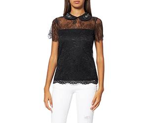 Morgan Blusa manga corta con encaje y abertura Negro M