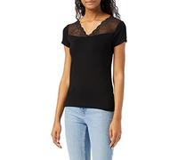 Camiseta con cuello de pico con encaje Mujer Talla S. Color Negro