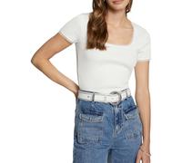 Morgan - Camiseta de Manga Corta con Cuello Cuadrado para Mujer, Talla XS, Blanco Hueso, M