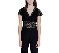 Camiseta con encaje, cuello de pico Mujer Talla L. Color Negro