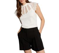 Camiseta de manga corta con encaje Mujer Talla XL. Color Blanco