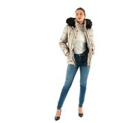 Chaqueta metalizada con capucha, entretiempo Mujer Talla 36. Color Beige