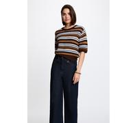 Jersey de rayas con mangas cortas marrón mujer XS