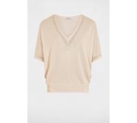 Jersey escote en V manga corta marfil mujer XS