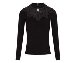 Morgan Jersey Mix Encaje Cuello Montante, Negro, L