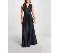 Morgan Morgan - Vestido largo recto plisado. Azul oscuro Talla 34