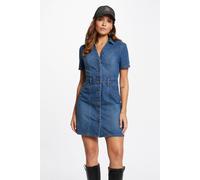 MORGAN Vestido corto vaquero con escote en pico. Color Azul Stone