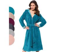 Morgenstern Albornoz con Cremallera Mujer Capucha en Calidad de Lujo con Algodón Bambú turquesa, L