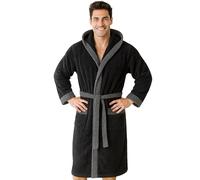 Morgenstern Albornoz para hombre con capucha de rizo 100% algodón largo Cadiz Salamanca, negro y gris, XXL