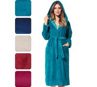 Morgenstern Bata de Baño Mujer Capucha, Bambú, Algodón, Azul Turquesa, S