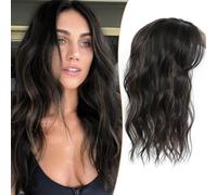 MORICHY Cubrecabello ondulado y rizado de 16 pulgadas para mujeres de color marrón oscuro con reflejos, peluca sintética para mujer (marrón oscuro con reflejos)