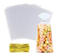 MORIDA 200 Bolsas de Celofán Transparentes de 5 x 11 Pulgadas, con 200 Lazos Dorados, Seguro de Grado Alimenticio, Ideal para Regalos, Pasteles, Dulces y Aperitivos