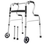 Morimoe Andador plegable con ruedas, marco de pie, portátil, altura ajustable, aleación de aluminio