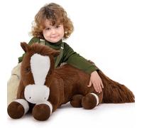 MorisMos 120 cm de largo gigante caballo peluche XXL marrón oscuro grande pony caballo peluche peluche peluche cumpleaños Navidad regalo niños bebé