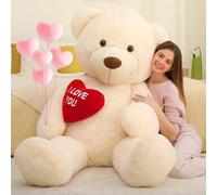 MorisMos 130cm Oso Peluche Gigante con I Love You, XXL Beige Claro Osito de Peluche Grande, Kawaii Teddy Bear Regalos para Niños Novia Cumpleaños San Valentín Decoración