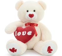 MorisMos 130cm Oso Peluche Gigante con Love, XXL Beige Osito de Peluche Grande, Kawaii Teddy Bear Regalos para Niños Novia Cumpleaños Navidad Decoración