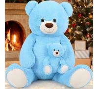 MorisMos 130cm Oso Peluche Gigante, XXL Azul Osito de Peluche Grande con Oso Bebé, Kawaii Teddy Bear Regalos para Niños Novia Cumpleaños Navidad Decoración
