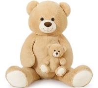 MorisMos 130cm Oso Peluche Gigante, XXL Marrón Claro Osito de Peluche Grande con Oso Bebé, Kawaii Teddy Bear Regalos para Niños Novia Cumpleaños Navidad Decoración