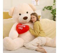 MorisMos 150cm Oso Peluche Gigante con Corazón Rojo I Love You, XXL Kawaii Osito de Peluche Beige Grande Suave, Regalo San Valentín para Novia Mujer Niñas Esposa Niños Cumpleaños