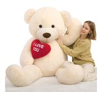 MorisMos 183cm Oso Peluche Gigante con Corazón Rojo I Love You, XXXL Kawaii Osito de Peluche Beige Grande Suave, Regalo San Valentin para Novia Mujer Niñas Esposa Madre Cumpleaños