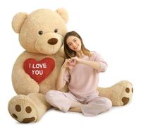 MorisMos 183cm Oso Peluche Gigante con Corazón Rojo I Love You, XXXL Kawaii Osito de Peluche Marrón Claro Grande Suave, Regalo San Valentin para Novia Mujer Niñas Esposa Madre Cumpleaños