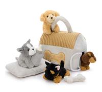 MorisMos 4pcs Peluche Perro, Peluche De Perro De 25cm con Casa De Perros, Regalos Kawaii Realistas para NiñOs NiñAs Chicos Deco De La Fiesta De CumpleañOs