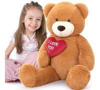 MorisMos 90cm Oso Peluche Gigante con Corazón Rojo I Love You, XL Kawaii Osito de Peluche Marrón Grande Suave, Regalo San Valentín para Novia Mujer Niñas Esposa Niños Cumpleaños
