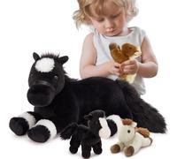 MorisMos Caballo de peluche negro de 45 cm / 18in con 3 bebés en el interior, caballos de peluche realistas de peluche de pony, regalos kawaii para niños, niñas, decoración de fiesta de cumpleaños