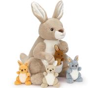 MorisMos Canguro Peluche Mamá con Bebes XXL, 52cm Kawaii Canguros Juguetes de Peluche Animales Realista Suave, Bonito Regalo Navidad para Niña Niños Cumpleaños Decoración