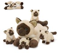 MorisMos Grande Siameso Gato Peluche Juguete Suave, 48cm Mamá Gato con 4 Bebé Acolchoso Dentro, Realista Siameso Animal Relleno Peluche Acolchoso, Kawaii Regalos para NiñOs CumpleañOs Fiesta Deco
