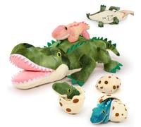 MorisMos Mamá Cocodrilo de Peluche Verde Grande con Bebe, 60cm Realista Aligátor Juguete de Peluche Animales Suave Kawaii, Regalo Cocodrilos para Niños Niñas Cumpleaños Navidad Halloween