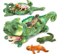 MorisMos Mamá Lagarto de Peluche Grande Verde con Bebe Suave Kawaii, 68cm Dragón Barbudo Juguete de Peluche Realista, Regalo Lagartos Morbido para Niños Niña Navidad, Cumpleaños